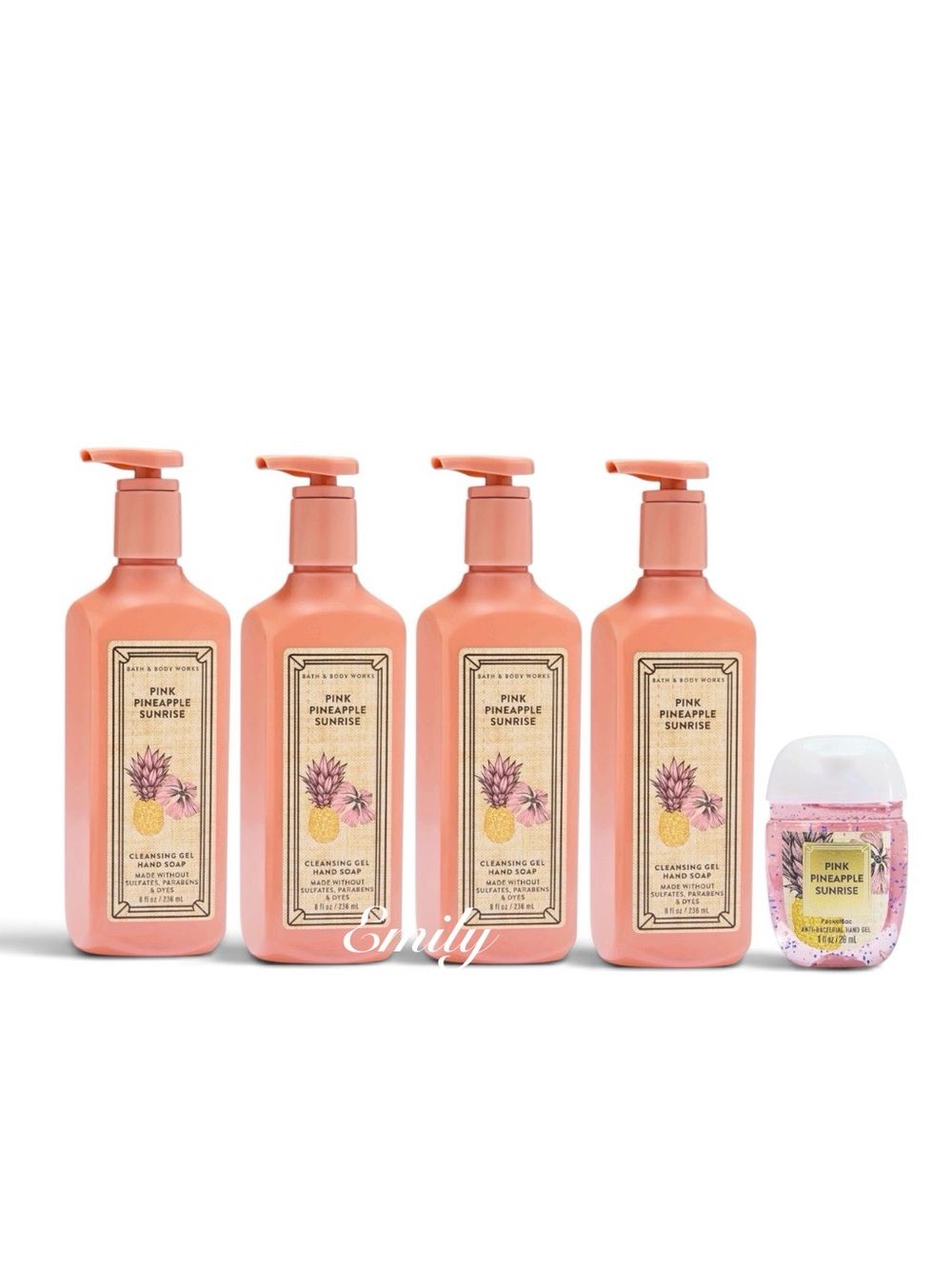 4X Bath & Body Works PINK PINEAPPLE SUNRISE Cleansing Gel Hand Soap 8 fl oz Set